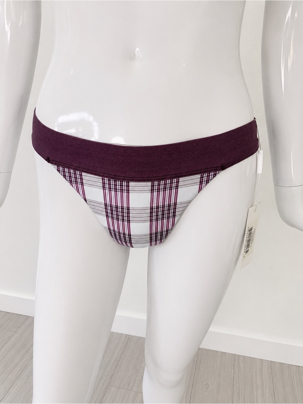 💦 FRANKIES BIKINIS NWT Bobbi Tartan Purple Plaid Cheeky Bikini Bottom Sz Small